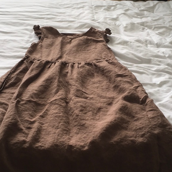 Brown linen ruffle dress - Picture 4 of 8